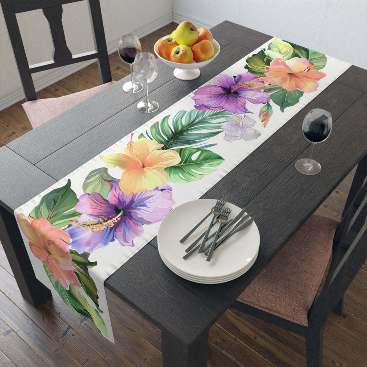 Tropical Table Runner with Vibrant Floral Design (16&quot; × 72&quot;)