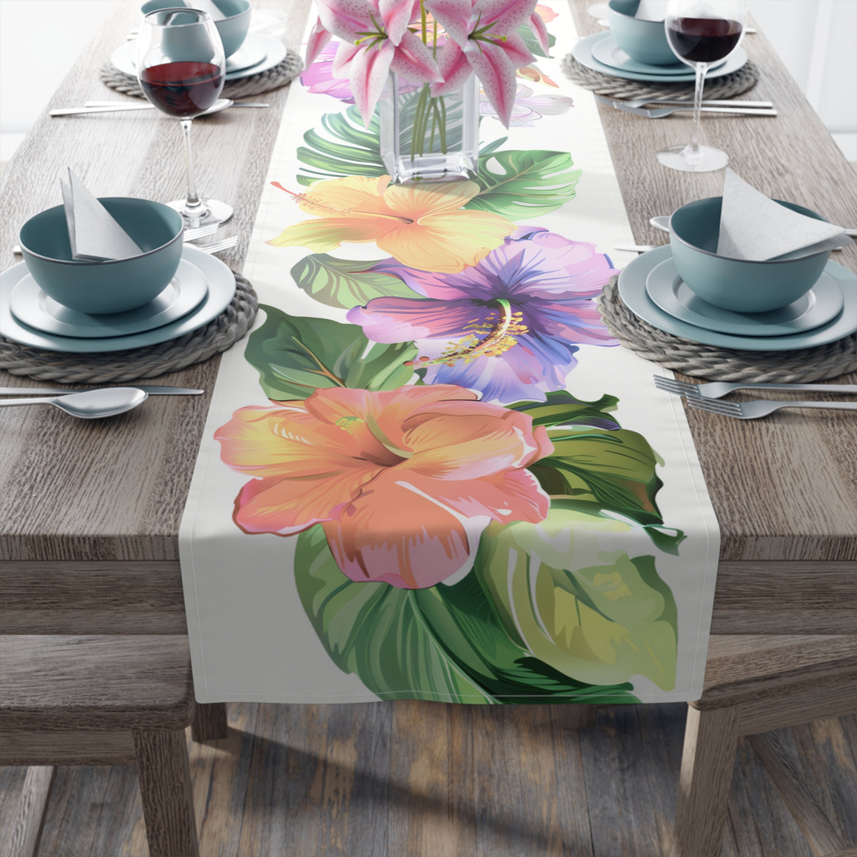 Tropical Table Runner with Vibrant Floral Design (16&quot; × 72&quot;)