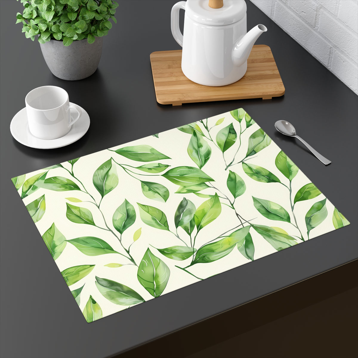 Decorative Cotton Place Mat with Greenery Leaves Design (18&quot; x 14&quot;)