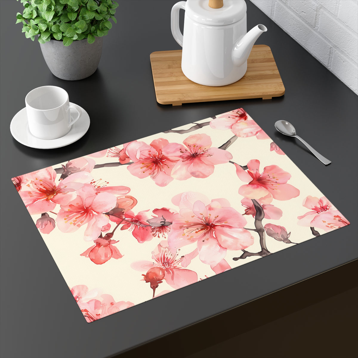 Decorative Cotton Place Mat with Sakura Cherry Blossom Design (18&quot; x 14&quot;)