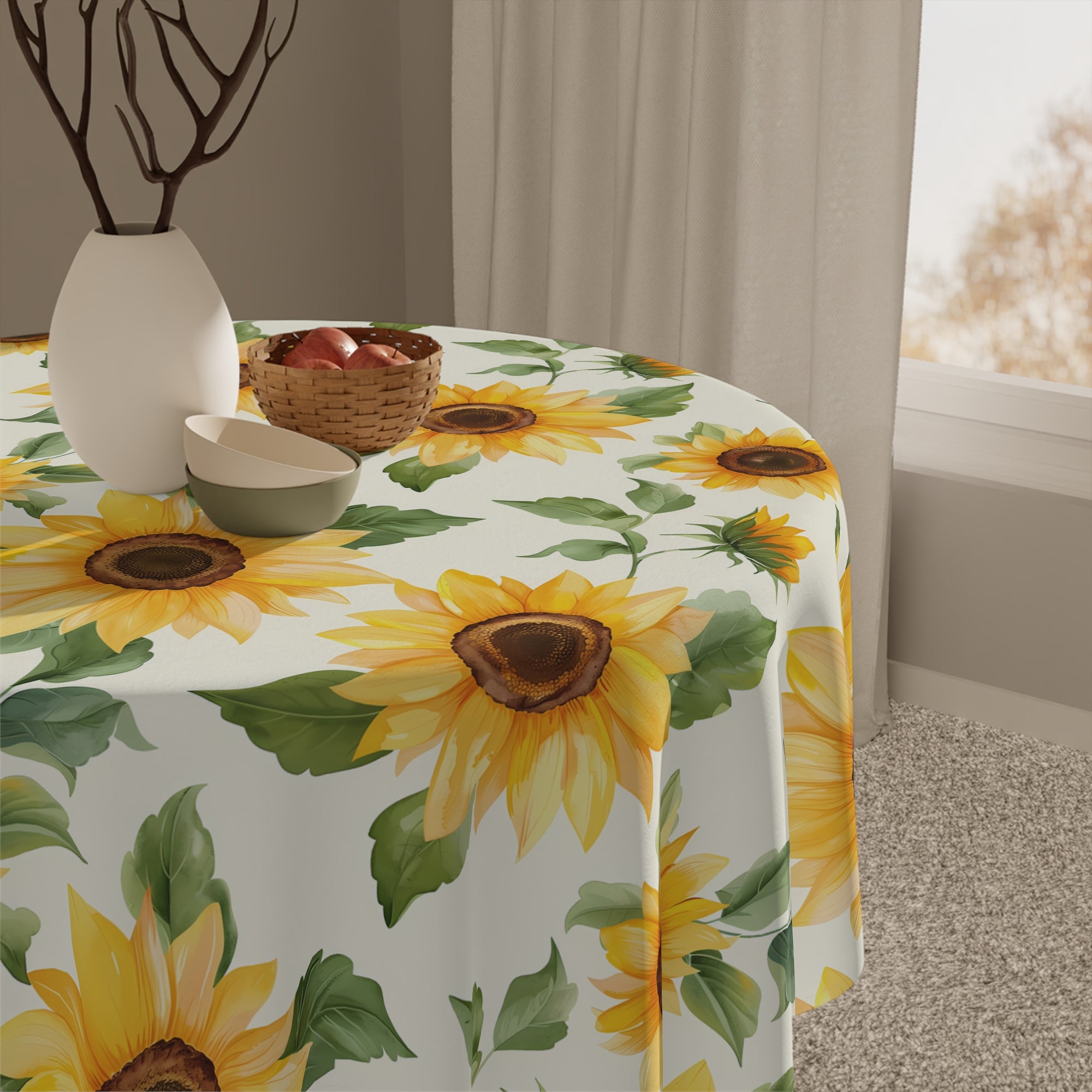 Decorative Tablecloth with Radiant Sunflower Design, Durable Polyester (55.1" x 55.1")