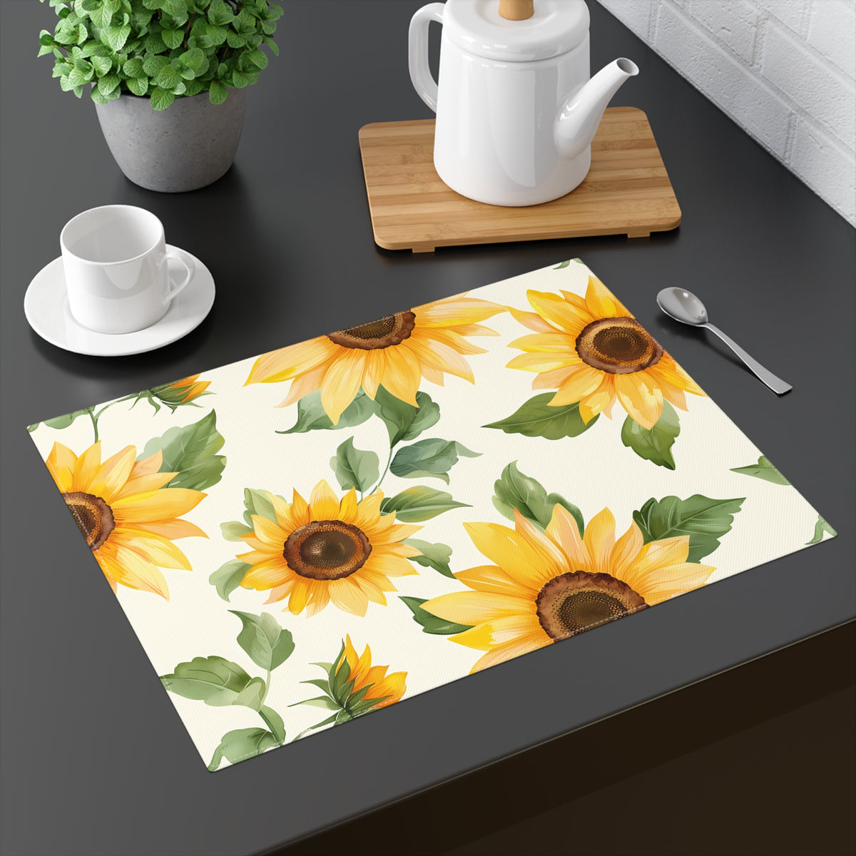 Decorative Cotton Place Mat with Elegant Sunflower Design (18&quot; x 14&quot;)
