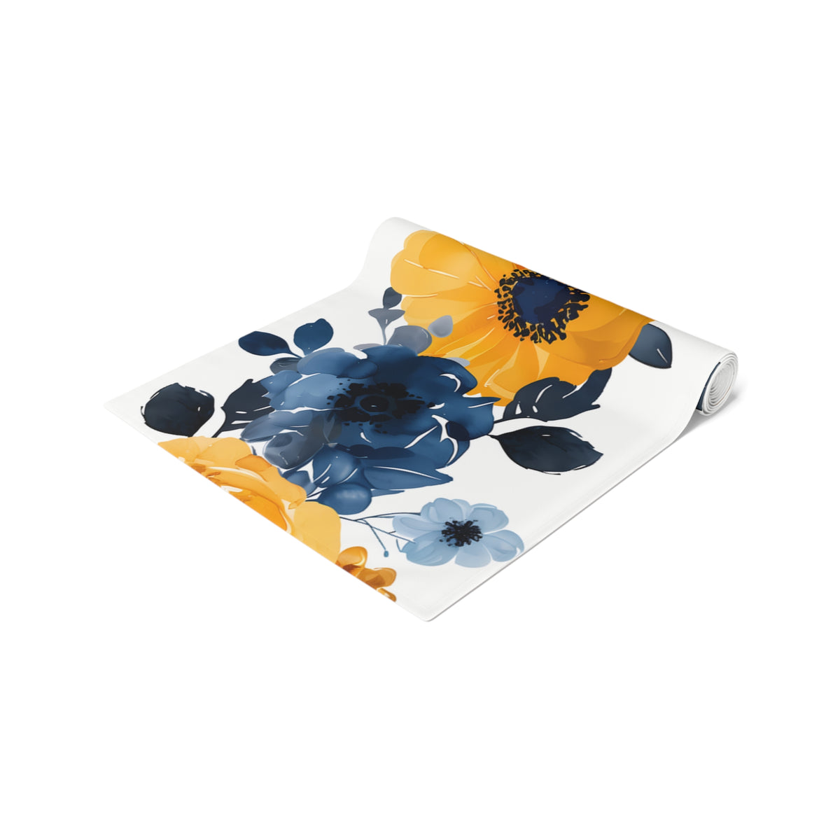 Coastal Table Runner with Cool Blue and Yellow Floral Design (16&quot; × 72&quot;)