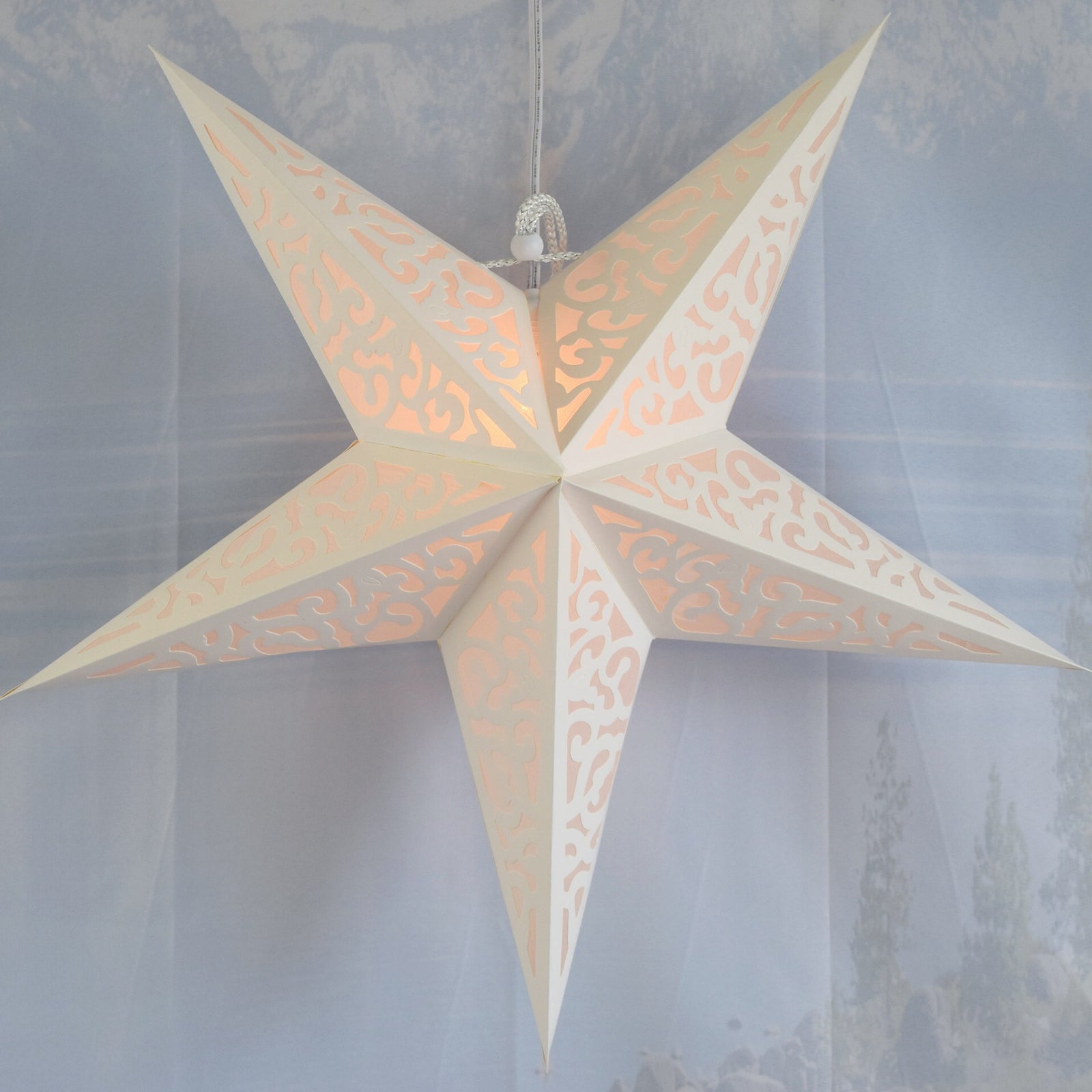 24" Atomic White Paper Star Lantern, Hanging Wedding & Party Decoration