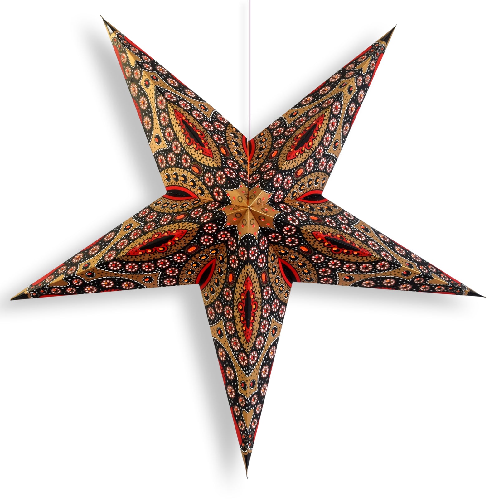 24 Inch Paper Star Lantern, Red Gold Starlight