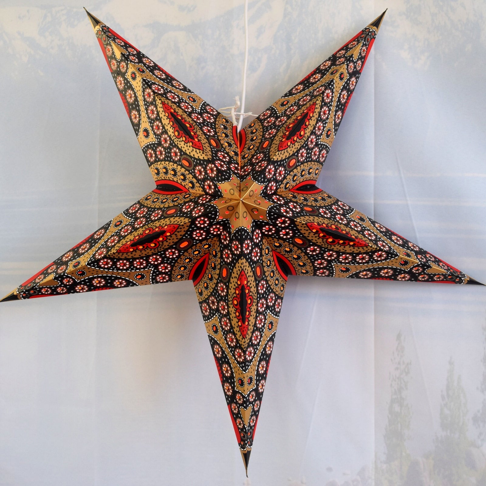 24 Inch Paper Star Lantern, Red Gold Starlight