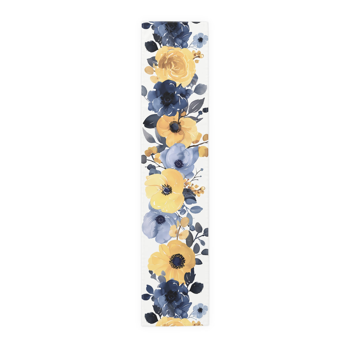 Coastal Table Runner with Cool Blue and Yellow Floral Design (16&quot; × 72&quot;)