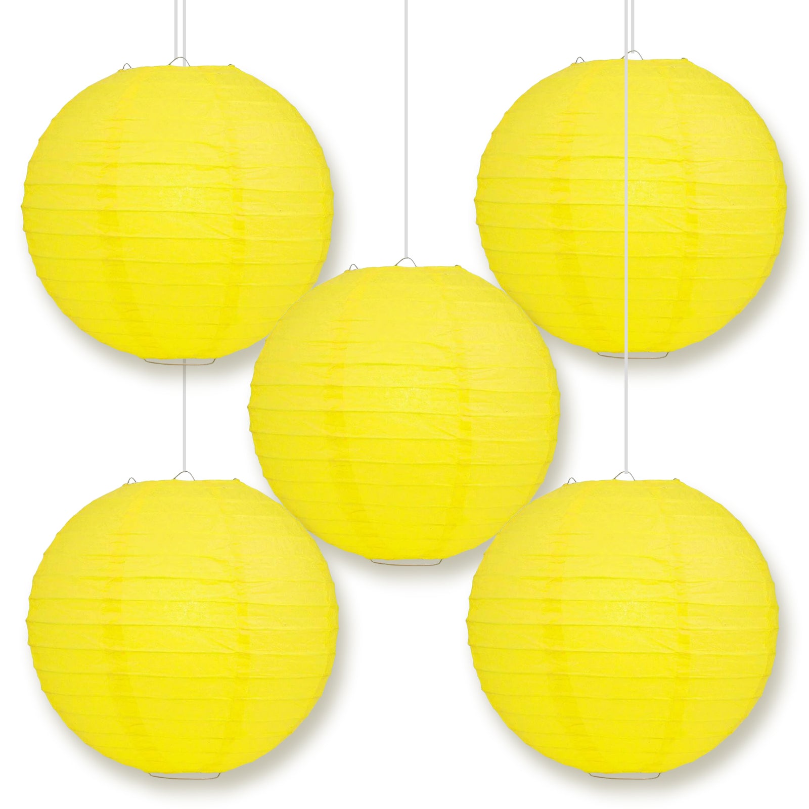 5-PACK 14" Yellow Round Paper Lantern, Even Ribbing, Chinese Hanging Wedding & Party Decoration