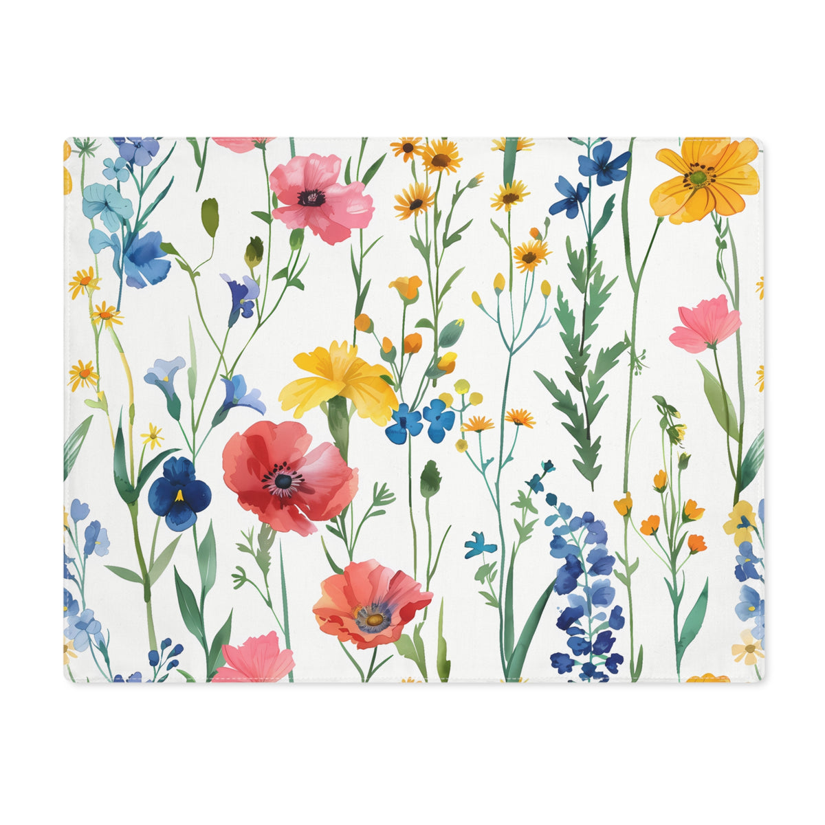 Decorative Cotton Place Mat with Floral Wildflower Design (18&quot; x 14&quot;)