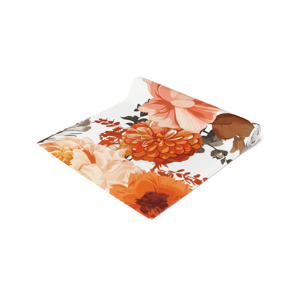 Sunset Table Runner with Orange and Peach Floral Design (16&quot; × 72&quot;)