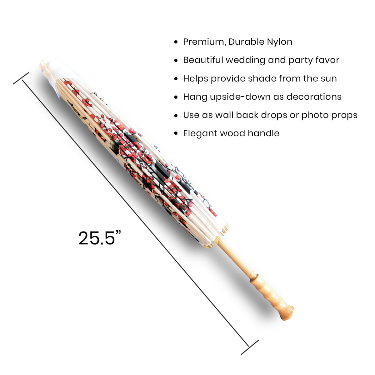 32&quot; Cherry Blossom Birds Premium Nylon Parasol Umbrella with Elegant Handle