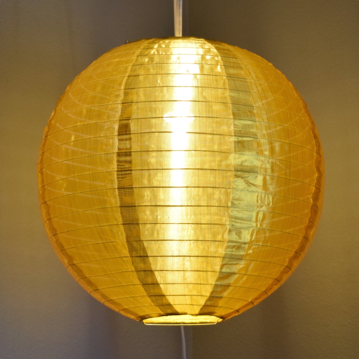 Jumbo 30 Inch Gold Shimmering Nylon Lantern, Even Ribbing, Durable, Hanging