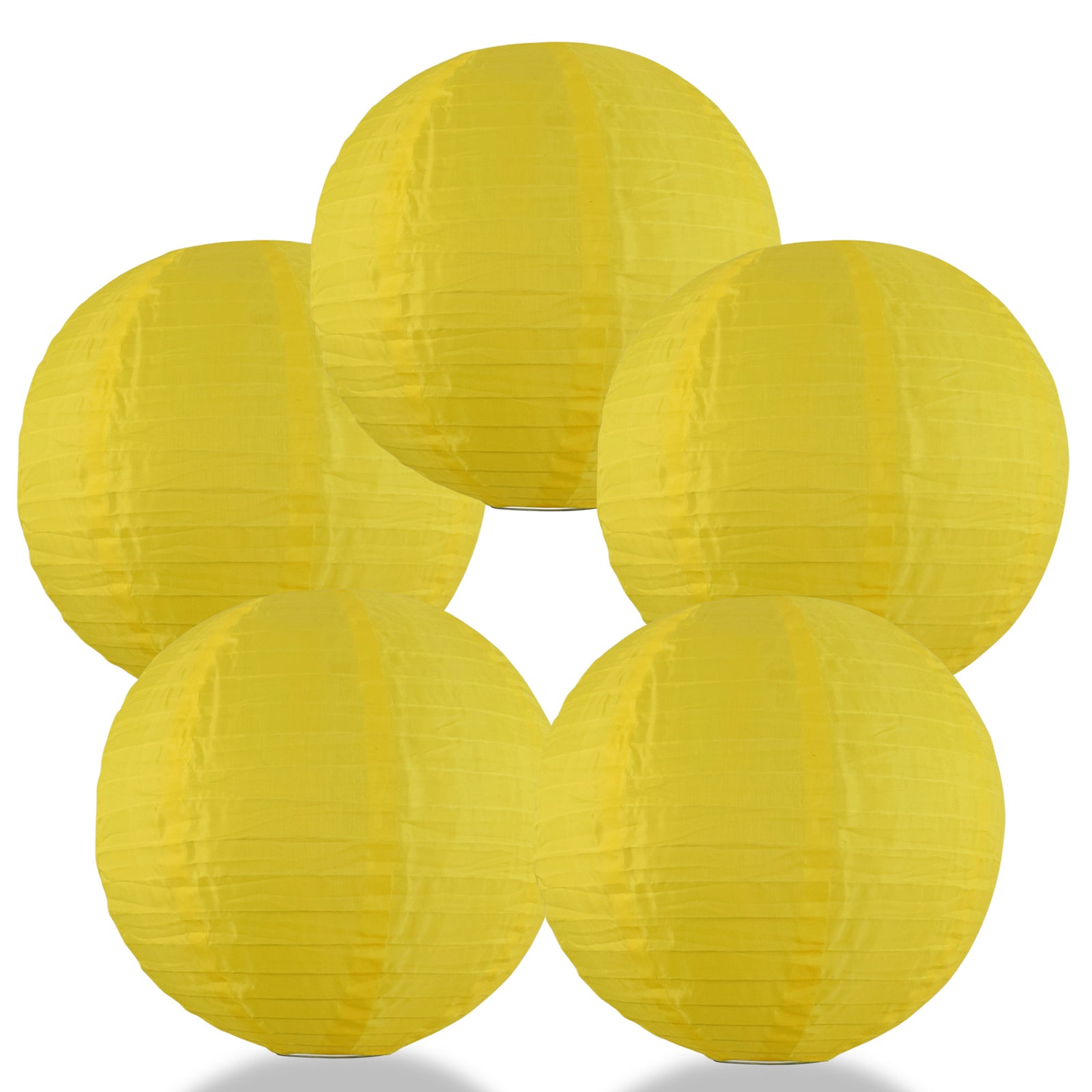 5 PACK | 14" Yellow Shimmering Nylon Lantern, Even Ribbing, Durable, Hanging Decoration