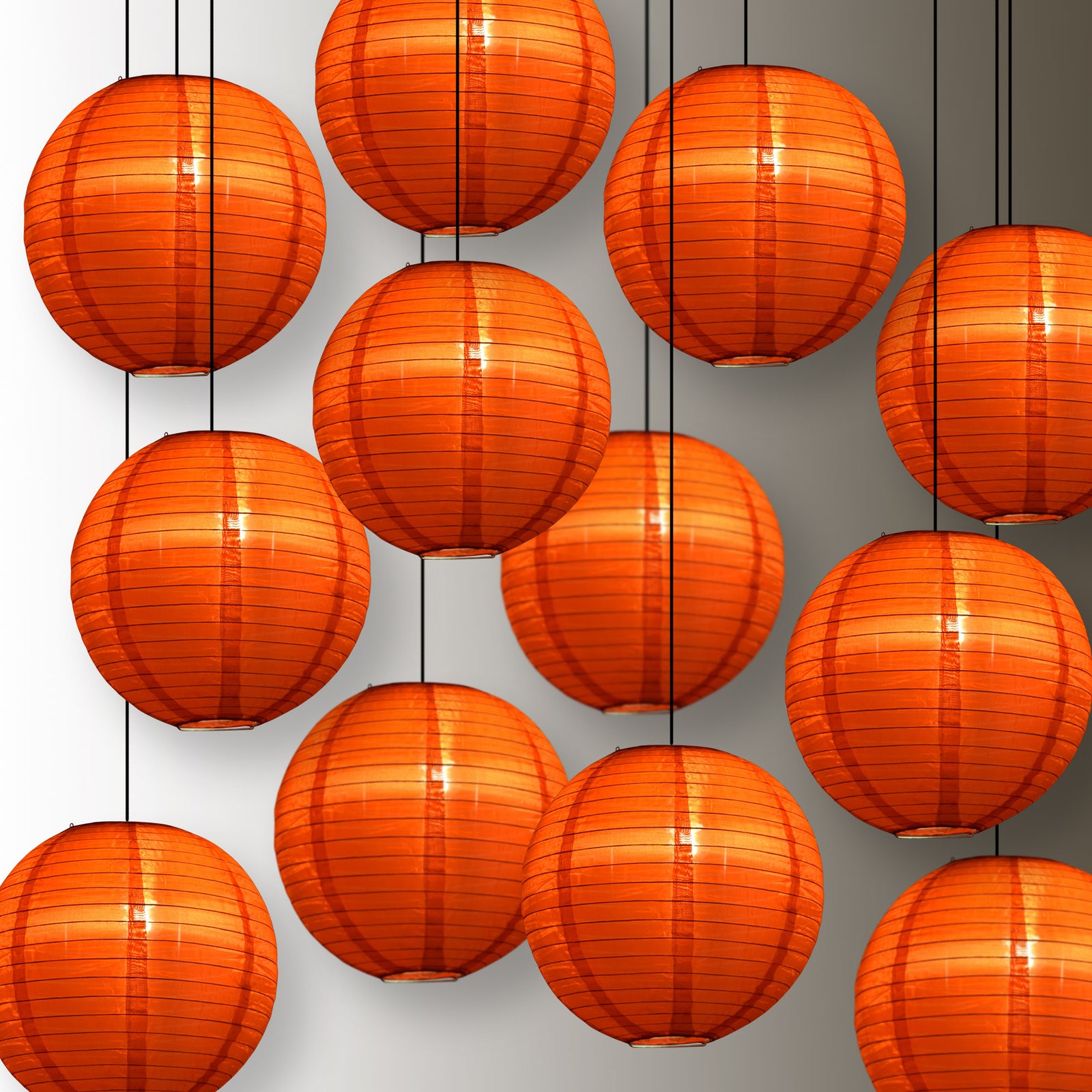 BULK PACK (12) 10" Red Shimmering Nylon Lantern, Even Ribbing, Durable, Hanging