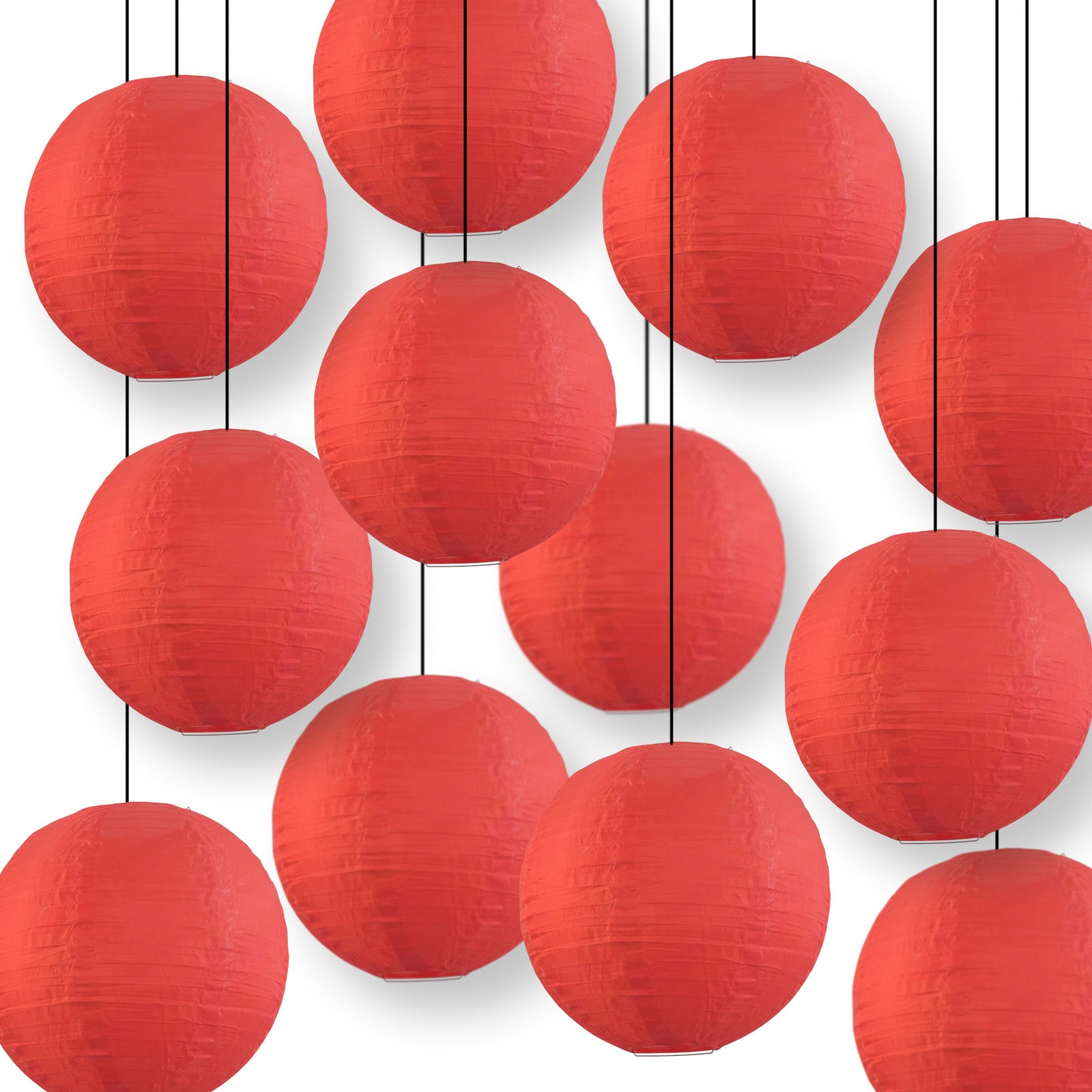 BULK PACK (12) 10" Red Shimmering Nylon Lantern, Even Ribbing, Durable, Hanging