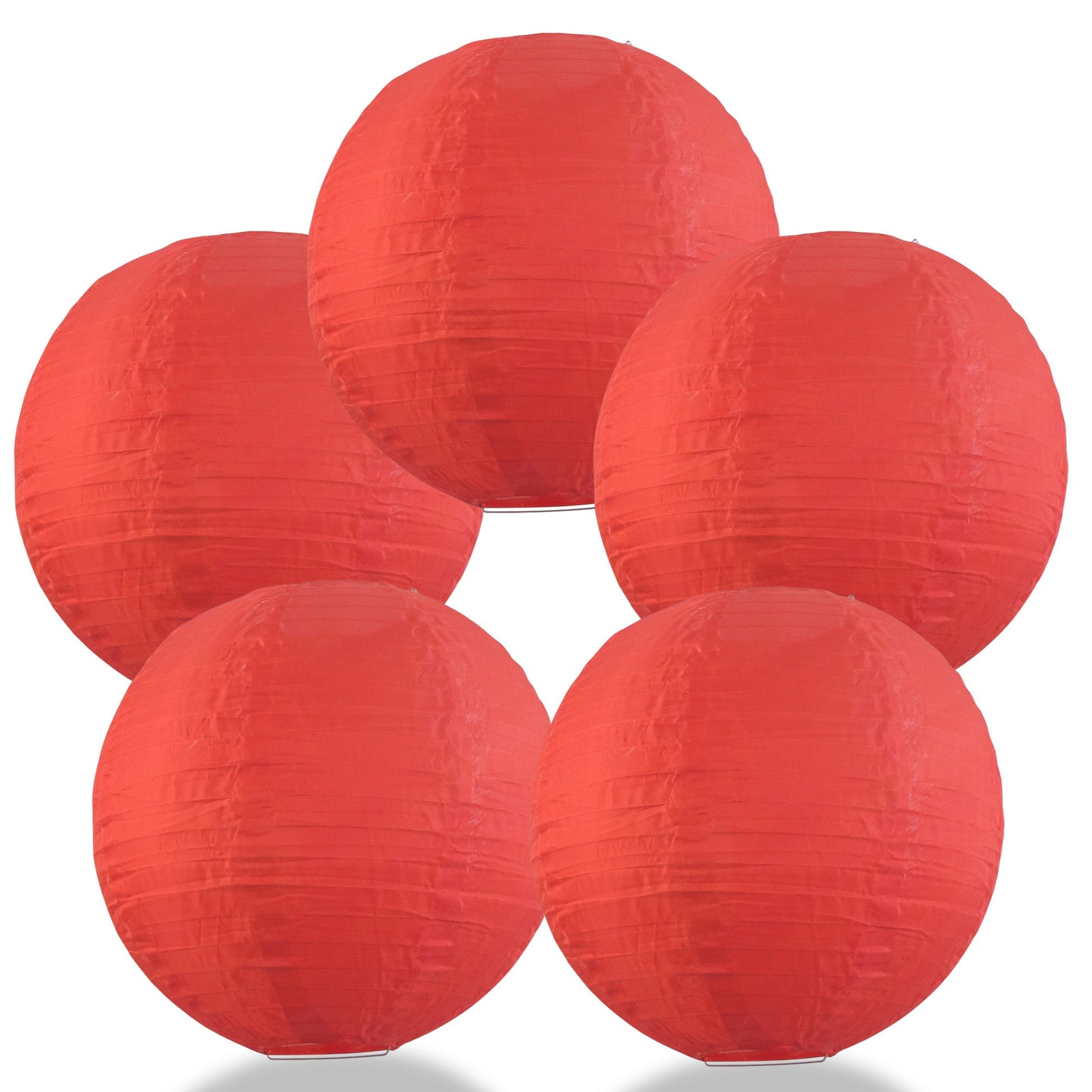 BULK PACK (5) 12" Red Shimmering Nylon Lantern, Even Ribbing, Durable, Hanging