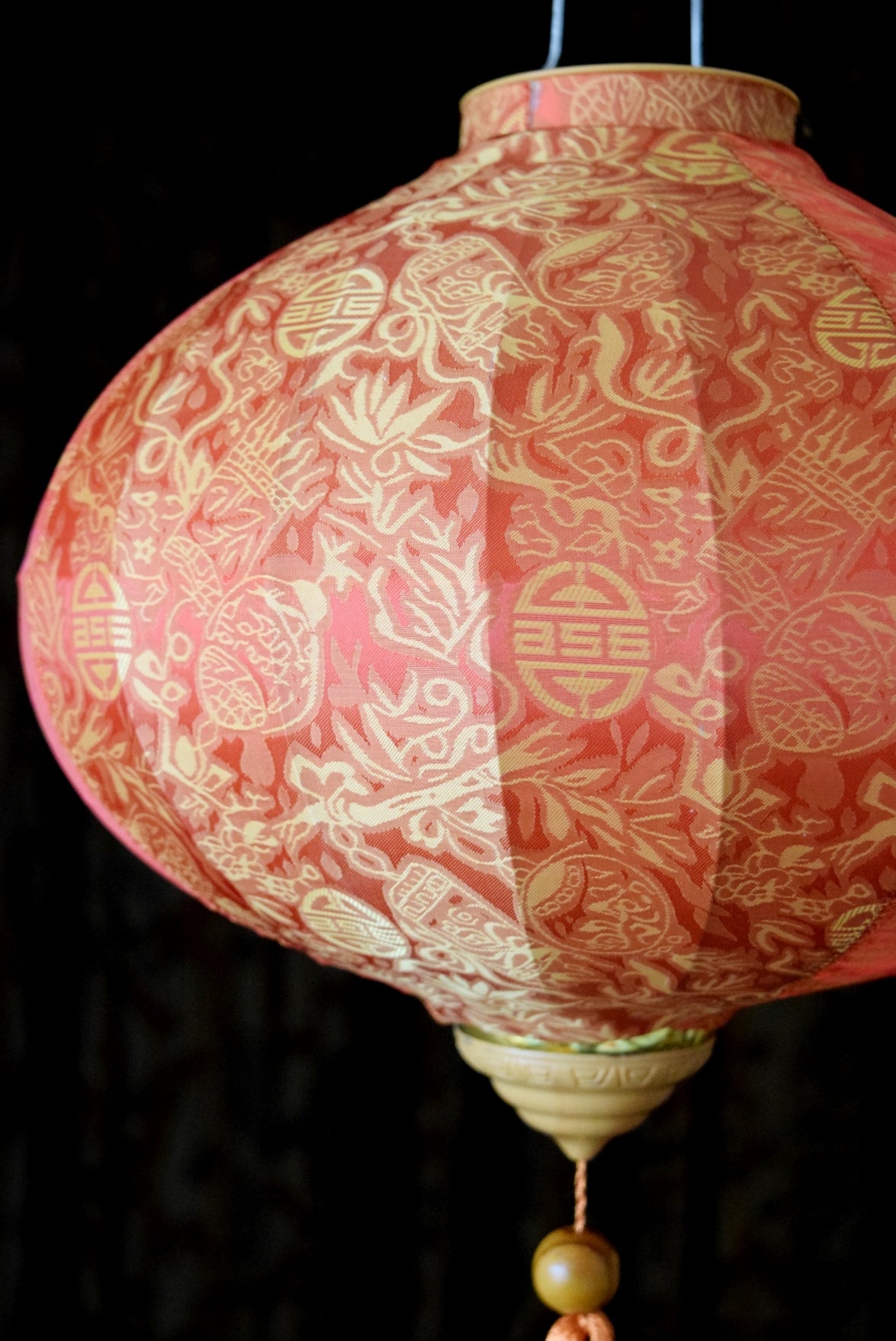 Large Orange Vietnamese Silk Lantern, Round Shaped