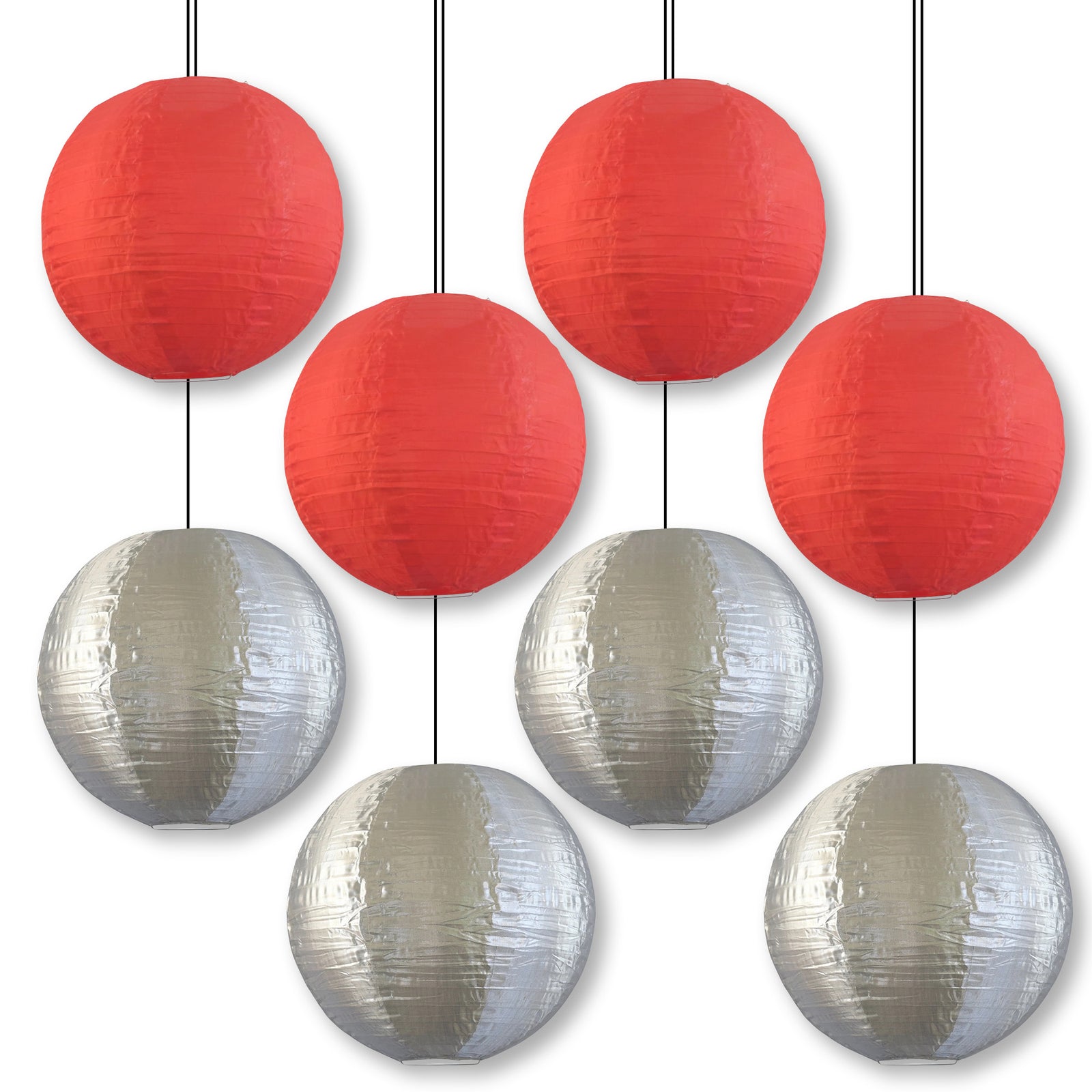 8 PACK | Festive Holiday Nylon Lanterns, Silver Red Combo Set