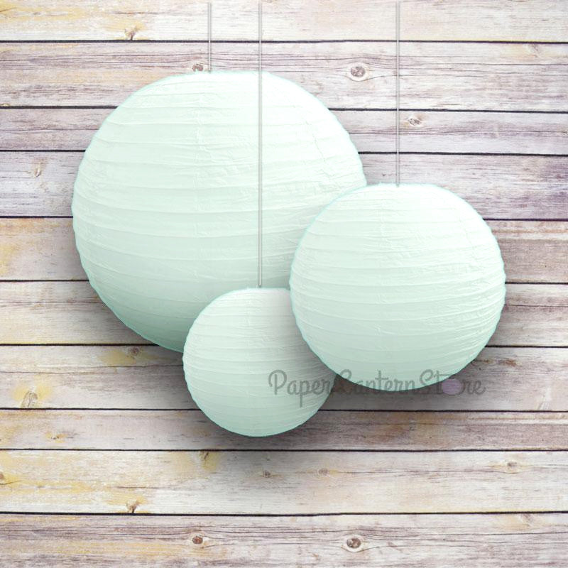 8/12/16&quot; White Round Paper Lanterns, Even Ribbing (3-Pack Cluster), Light up Lantern Decorations, Chinese Paper Lamps for Weddings &amp; Parties