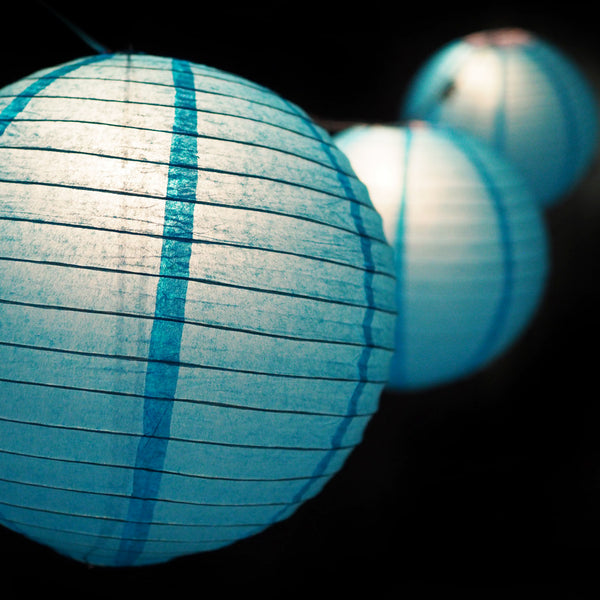 MoonBright 12 Inch Turquoise Paper Lantern Outdoor String Light Set (10