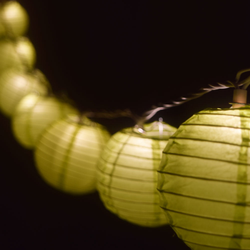 10 Socket Chartreuse Round Paper Lantern Party String Lights (4" Lanterns, Expandable) - PaperLanternStore.com - Paper Lanterns, Decor, Party Lights & More