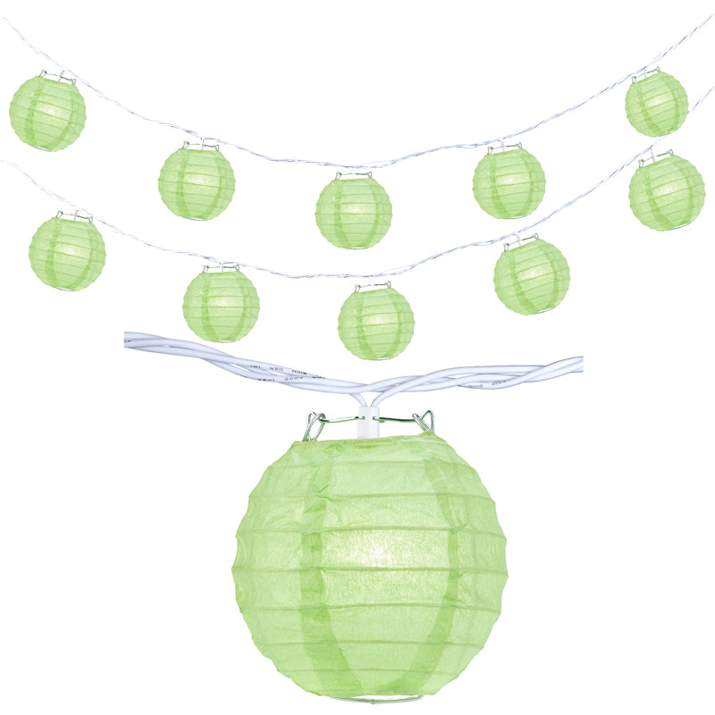 10 Socket Light Lime Green Round Paper Lantern Party String Lights (4&quot; Lanterns, Expandable) - PaperLanternStore.com - Paper Lanterns, Decor, Party Lights &amp; More