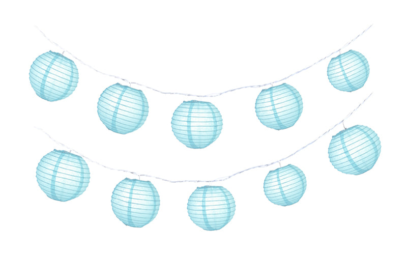 10 Socket Water Blue Round Paper Lantern Party String Lights (4&quot; Lanterns, Expandable) - PaperLanternStore.com - Paper Lanterns, Decor, Party Lights &amp; More
