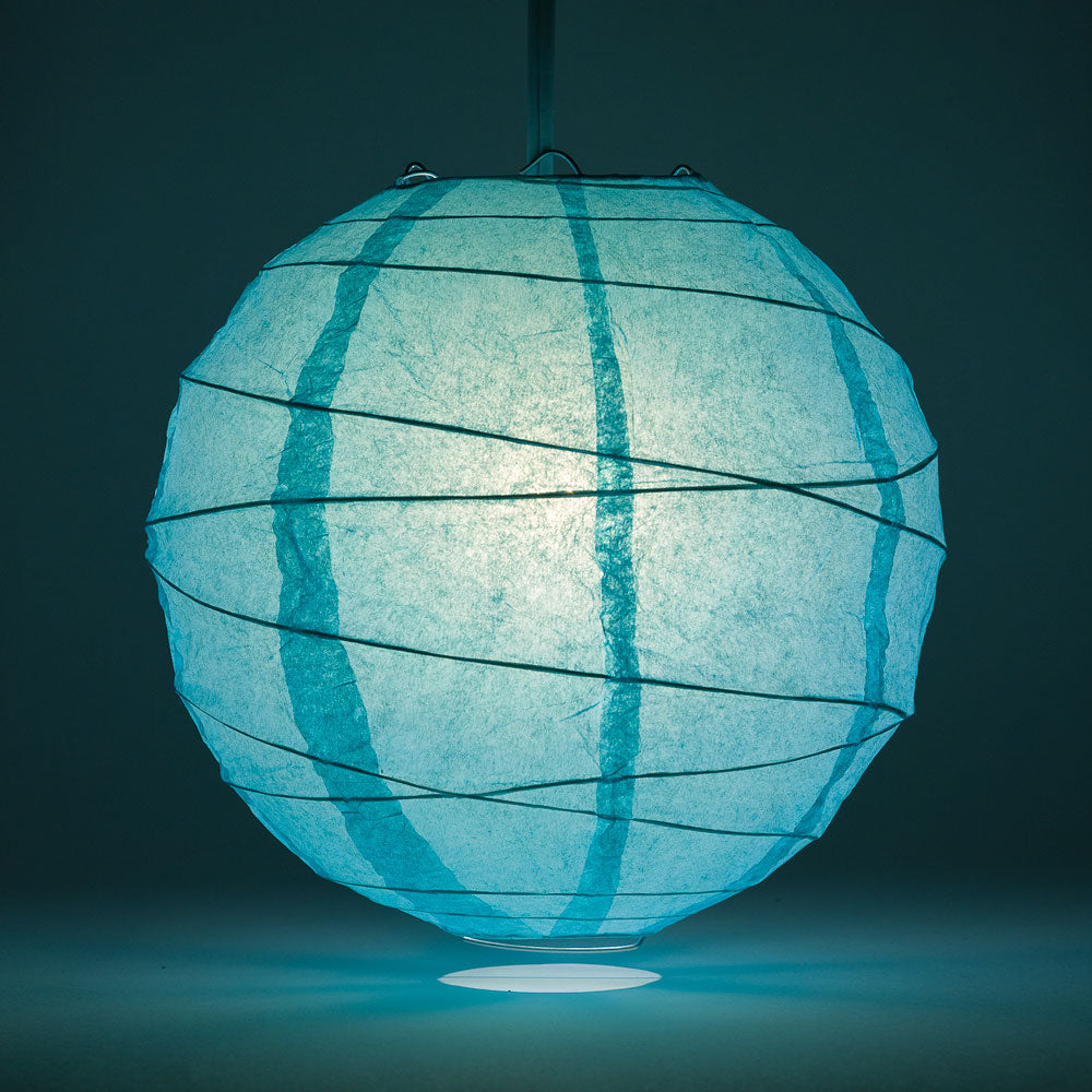 16" Water Blue Round Paper Lantern, Crisscross Ribbing, Chinese Hanging Wedding & Party Decoration - PaperLanternStore.com - Paper Lanterns, Decor, Party Lights & More