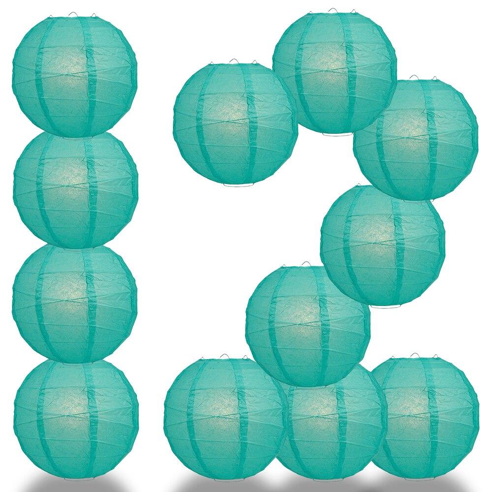 BULK PACK (12) 24" Teal Green Round Paper Lantern, Crisscross Ribbing, Chinese Hanging Wedding & Party Decoration - PaperLanternStore.com - Paper Lanterns, Decor, Party Lights & More