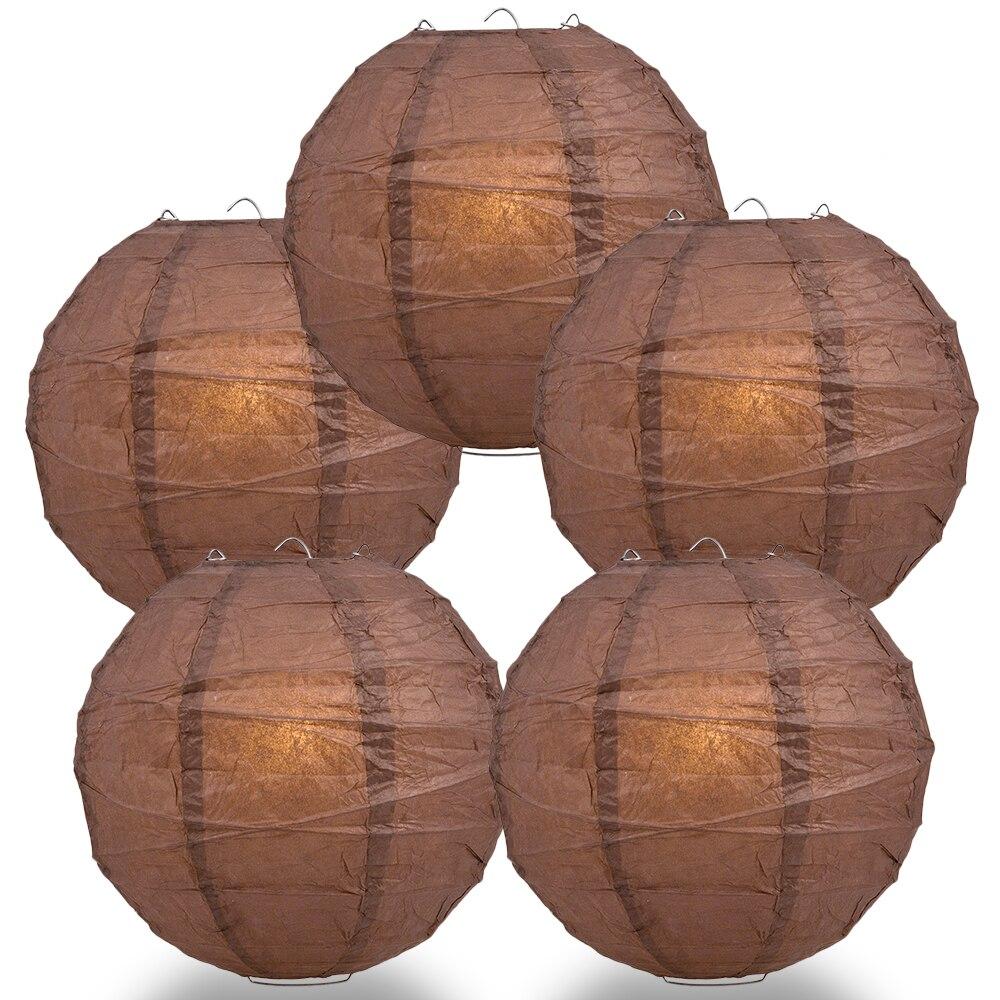 BULK PACK (5) 8" Brown Round Paper Lantern, Crisscross Ribbing, Chinese Hanging Wedding & Party Decoration - PaperLanternStore.com - Paper Lanterns, Decor, Party Lights & More