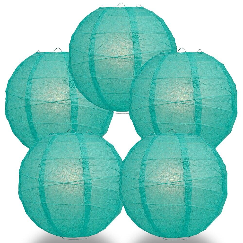 BULK PACK (5) 24" Teal Green Round Paper Lantern, Crisscross Ribbing, Chinese Hanging Wedding & Party Decoration - PaperLanternStore.com - Paper Lanterns, Decor, Party Lights & More