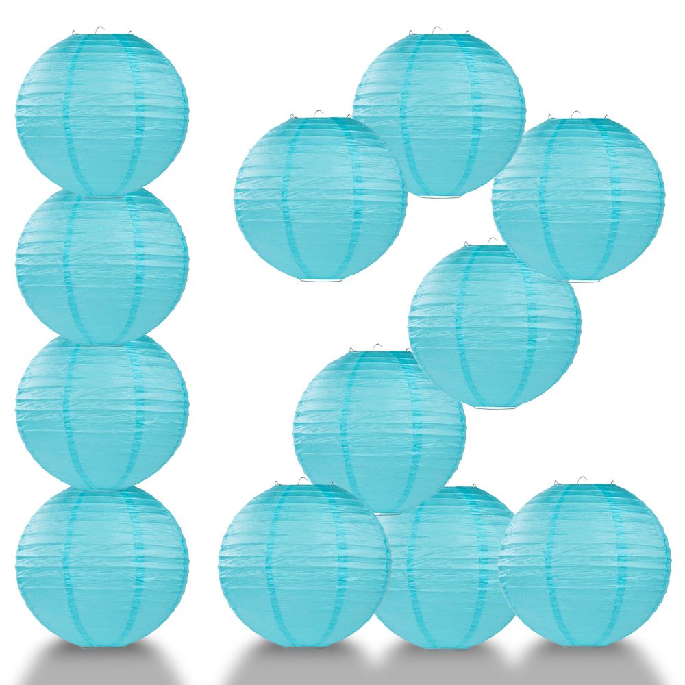 12 PACK | 12" Baby Blue Even Ribbing Round Paper Lantern, Hanging Combo Set - PaperLanternStore.com - Paper Lanterns, Decor, Party Lights & More
