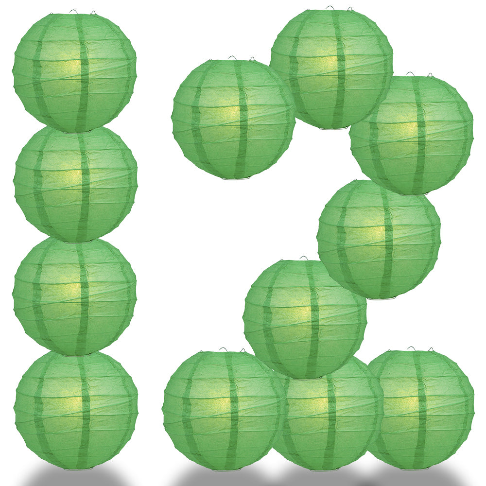 12 PACK | 12" Emerald Green Crisscross Ribbing, Hanging Paper Lantern Combo Set - PaperLanternStore.com - Paper Lanterns, Decor, Party Lights & More
