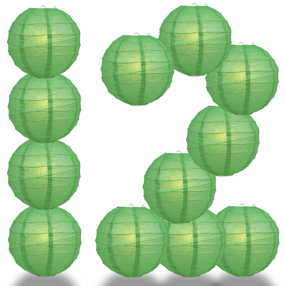 12 PACK | 12"  Emerald Green Crisscross Ribbing, Hanging Paper Lantern Combo Set - PaperLanternStore.com - Paper Lanterns, Decor, Party Lights & More