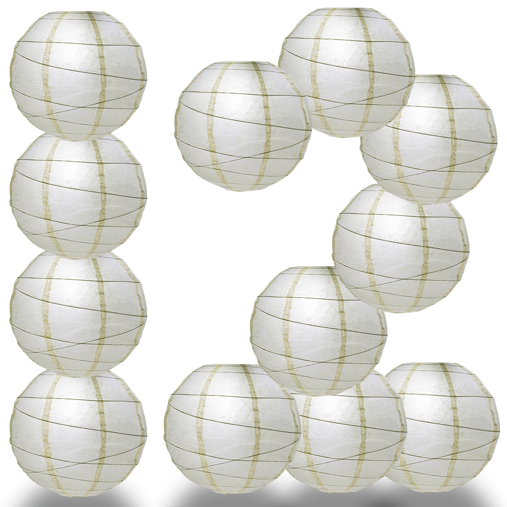 12 PACK | 12" Ivory Crisscross Ribbing, Hanging Paper Lantern Combo Set - PaperLanternStore.com - Paper Lanterns, Decor, Party Lights & More