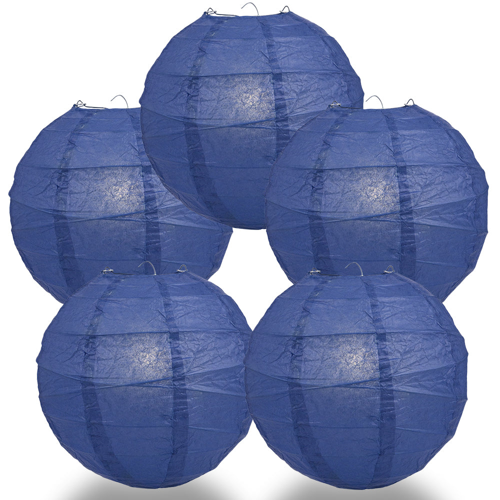 5 PACK | 12" Navy Blue Crisscross Ribbing, Hanging Paper Lanterns - PaperLanternStore.com - Paper Lanterns, Decor, Party Lights & More