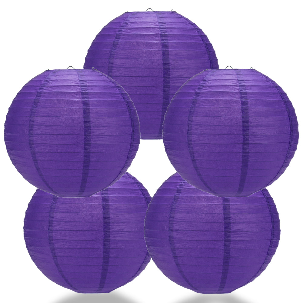 5 PACK | 12" Plum Purple Even Ribbing Round Paper Lanterns - PaperLanternStore.com - Paper Lanterns, Decor, Party Lights & More