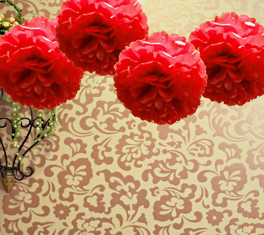 EZ-Fluff 12&quot; Red Tissue Paper Pom Poms Flowers Balls, Decorations (4 PACK) - PaperLanternStore.com - Paper Lanterns, Decor, Party Lights &amp; More