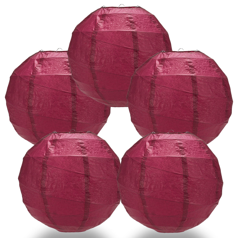 5 PACK | 12" Velvet Red Crisscross Ribbing, Hanging Paper Lanterns - PaperLanternStore.com - Paper Lanterns, Decor, Party Lights & More