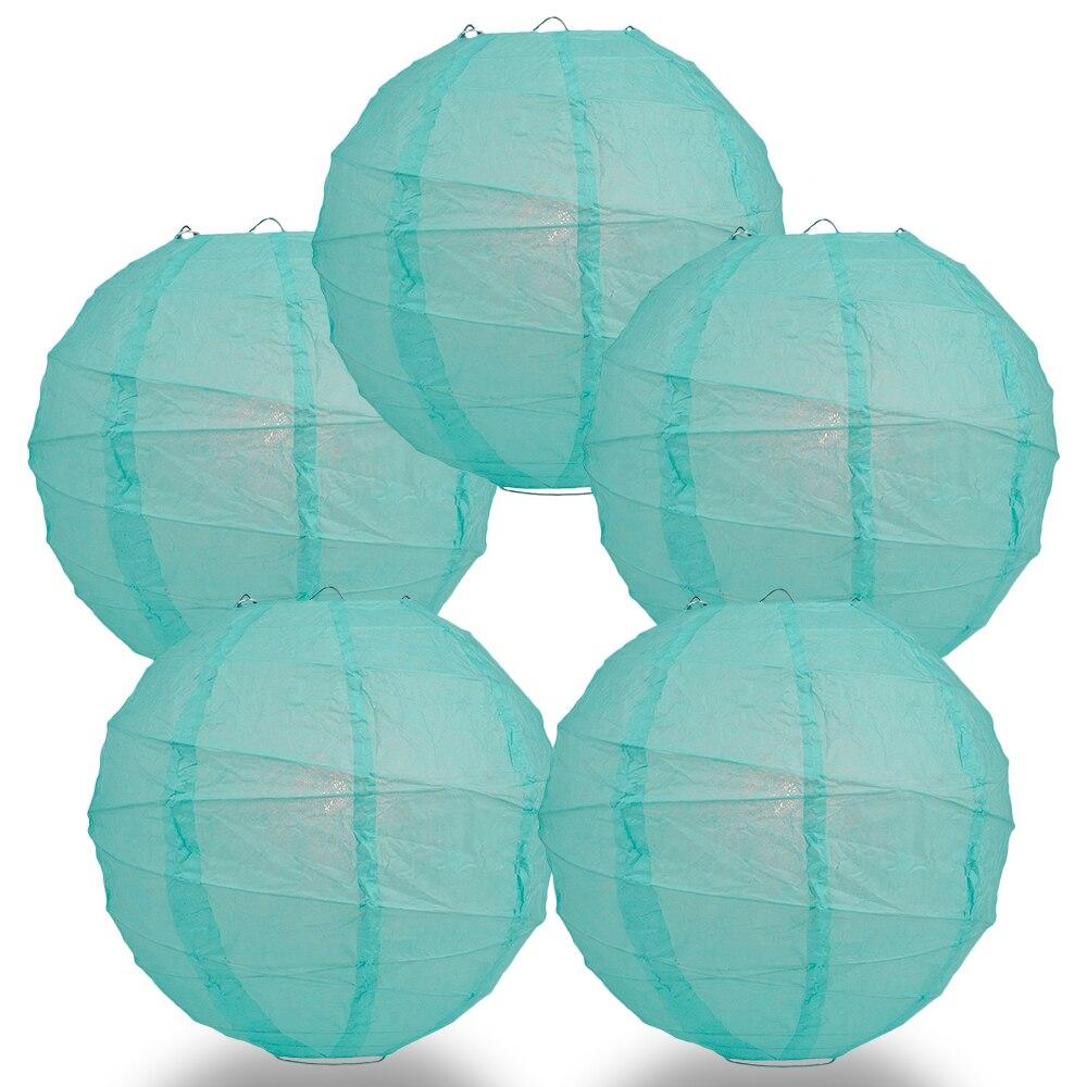 BULK PACK (5) 32" Water Blue Round Paper Lantern, Crisscross Ribbing, Chinese Hanging Wedding & Party Decoration - PaperLanternStore.com - Paper Lanterns, Decor, Party Lights & More