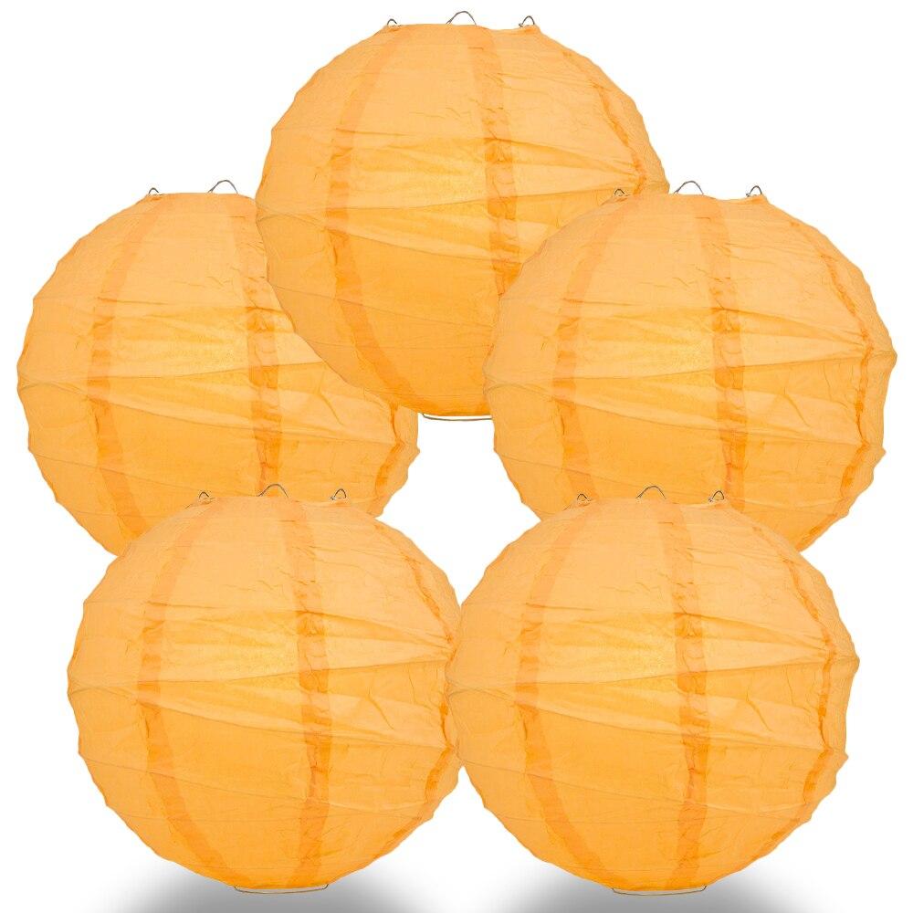 BULK PACK (5) 24" Papaya Round Paper Lantern, Crisscross Ribbing, Chinese Hanging Wedding & Party Decoration - PaperLanternStore.com - Paper Lanterns, Decor, Party Lights & More