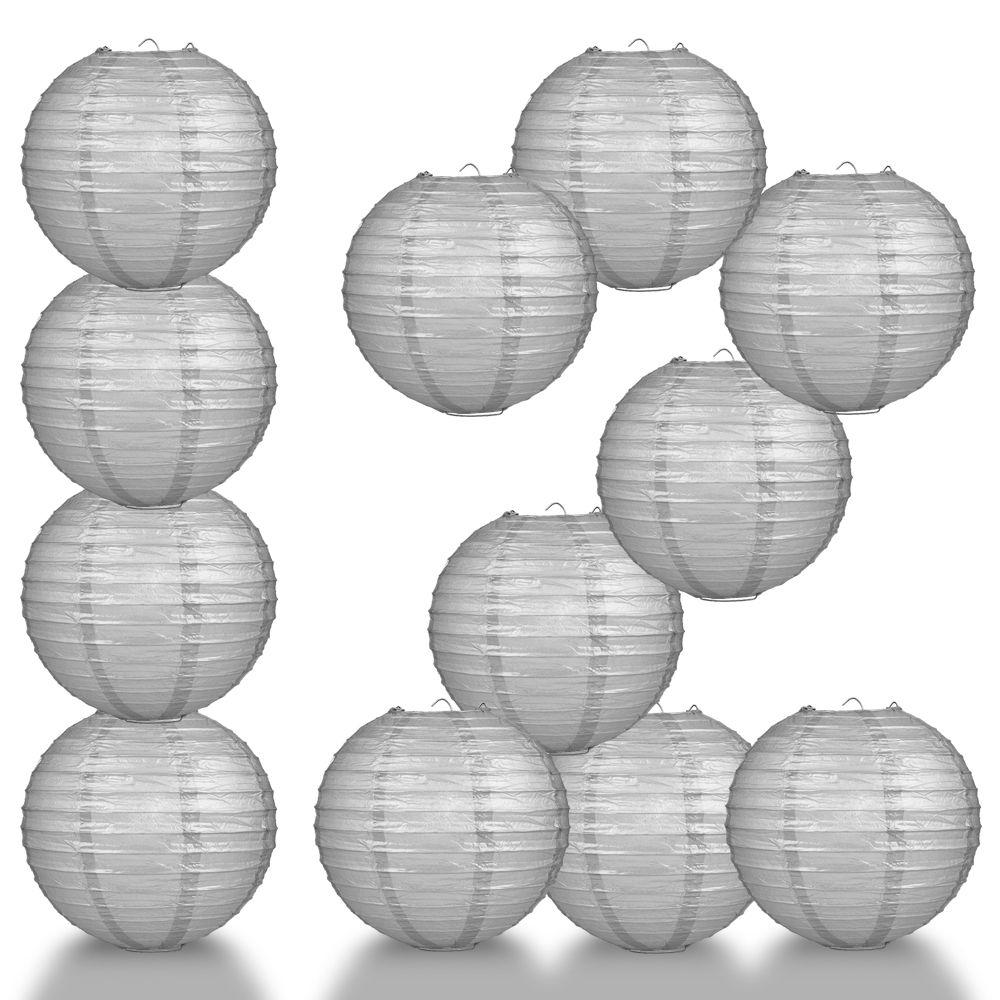 BULK PACK (12) 42" Silver Round Paper Lantern, Even Ribbing, Chinese Hanging Wedding & Party Decoration - PaperLanternStore.com - Paper Lanterns, Decor, Party Lights & More