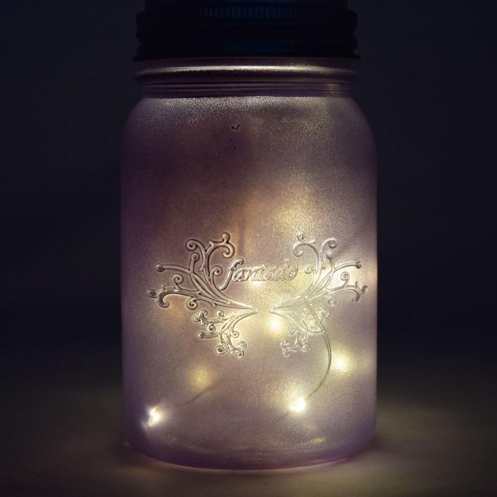 Fantado Wide Mouth Ice Grey / Gray Mason Jar Light w/ Hanging Warm White Fairy LED Kit - PaperLanternStore.com - Paper Lanterns, Decor, Party Lights &amp; More
