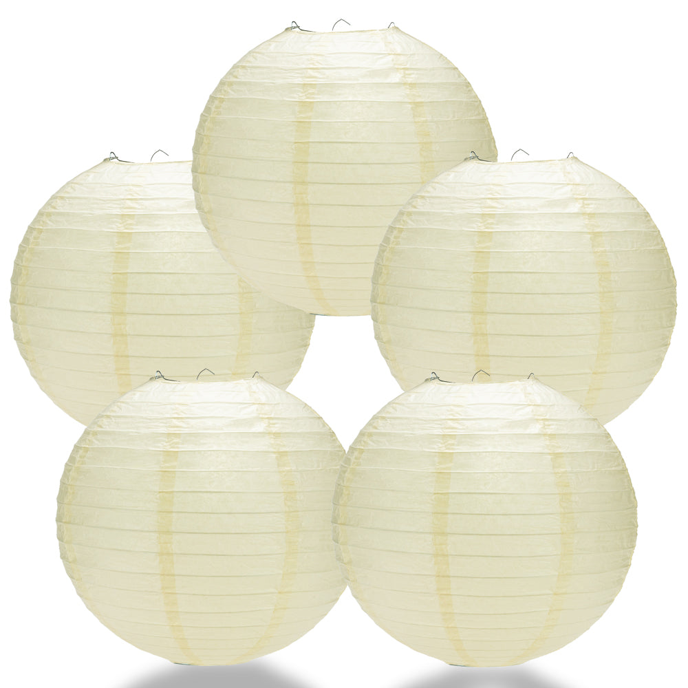 5 PACK | 12" Beige Even Ribbing Round Paper Lanterns - PaperLanternStore.com - Paper Lanterns, Decor, Party Lights & More