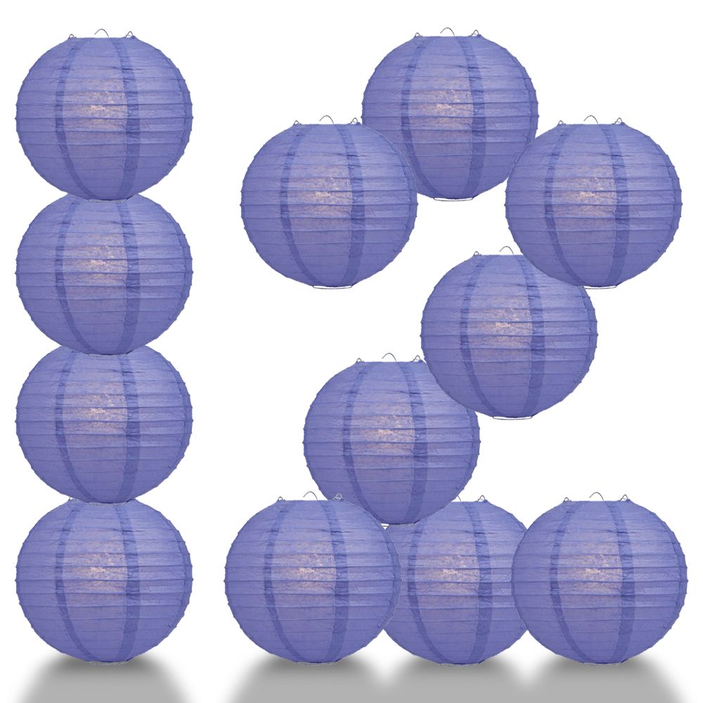 12 PACK | 12" Astra Blue / Very Periwinkle Even Ribbing Round Paper Lantern, Hanging Combo Set - PaperLanternStore.com - Paper Lanterns, Decor, Party Lights & More