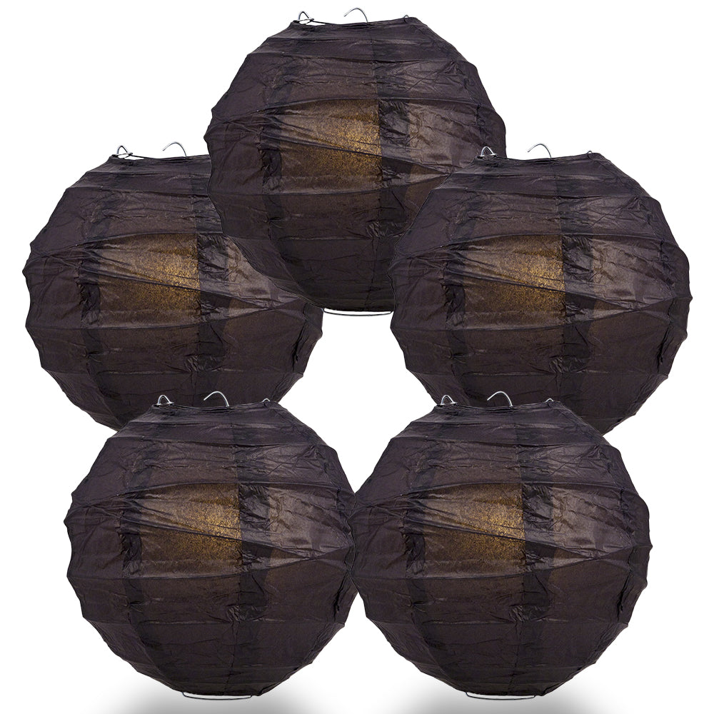 5 PACK | 12" Black Crisscross Ribbing, Hanging Paper Lanterns - PaperLanternStore.com - Paper Lanterns, Decor, Party Lights & More