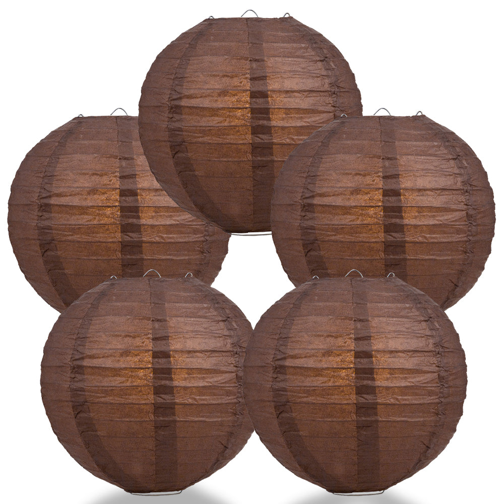 5 PACK | 12" Brown Even Ribbing Round Paper Lanterns - PaperLanternStore.com - Paper Lanterns, Decor, Party Lights & More