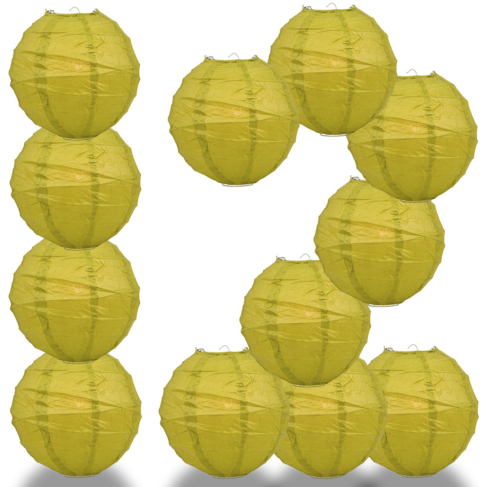 12 PACK | 12" Chartreuse Crisscross Ribbing, Hanging Paper Lantern Combo Set - PaperLanternStore.com - Paper Lanterns, Decor, Party Lights & More