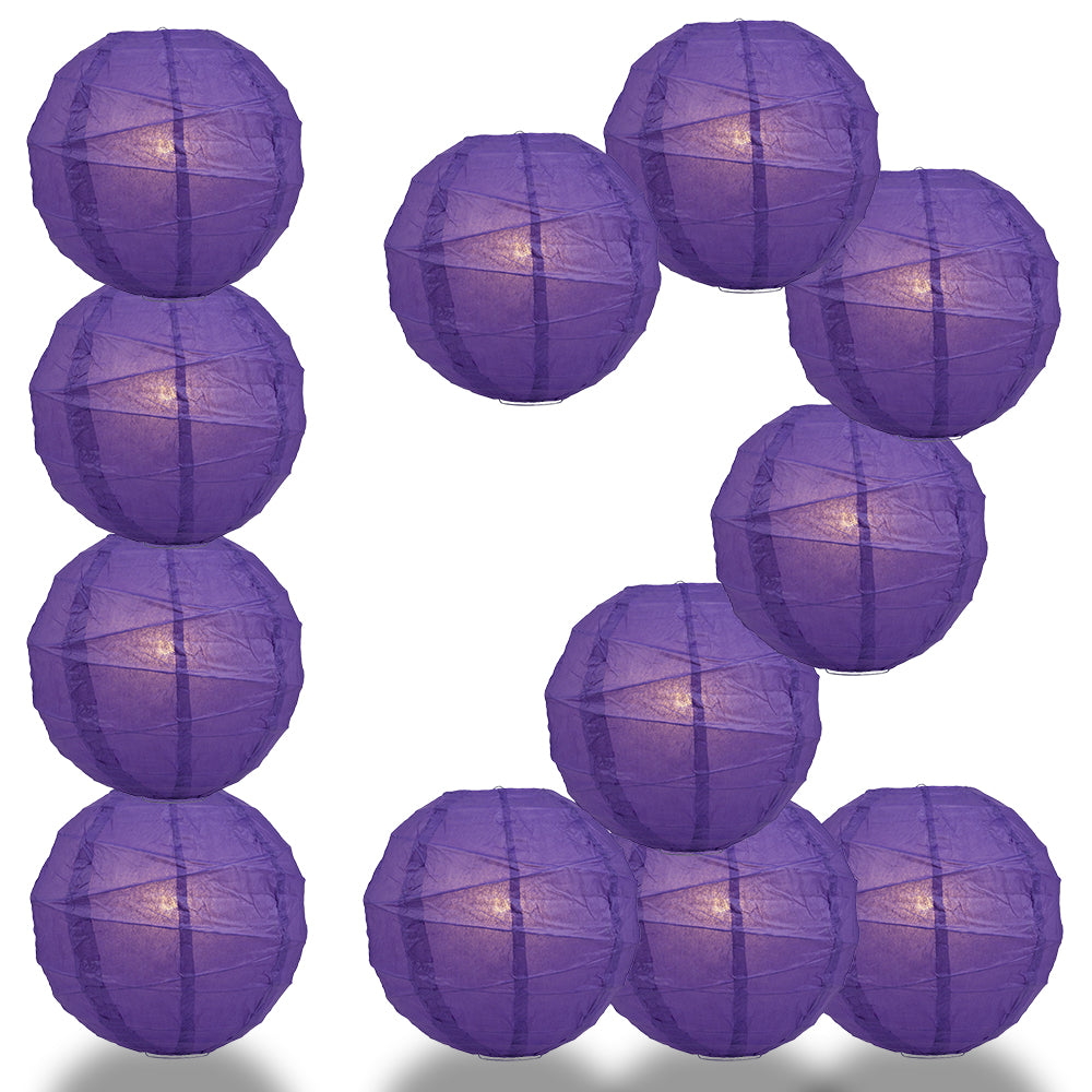 12 PACK | 12" Dark Purple Crisscross Ribbing, Hanging Paper Lantern Combo Set - PaperLanternStore.com - Paper Lanterns, Decor, Party Lights & More