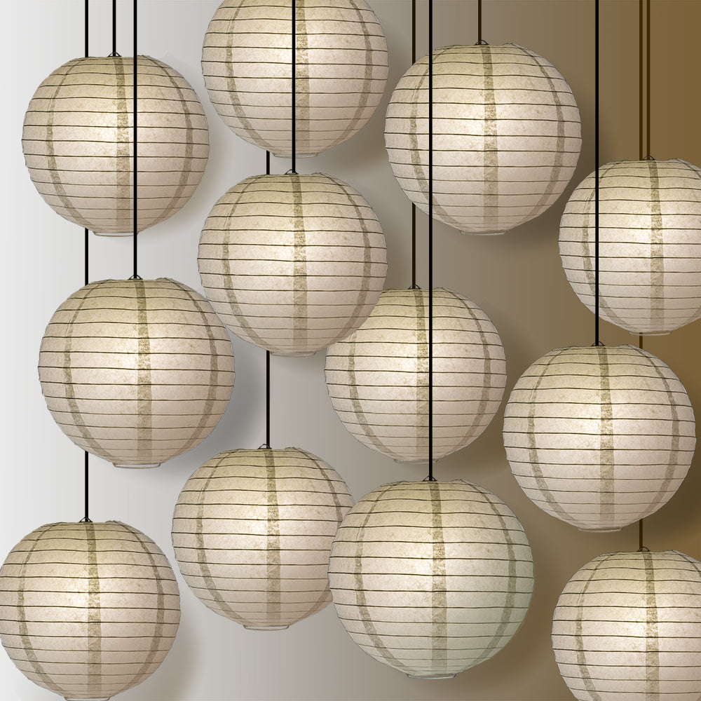 12 PACK | 12" Grey Even Ribbing Round Paper Lantern, Hanging Combo Set - PaperLanternStore.com - Paper Lanterns, Decor, Party Lights & More